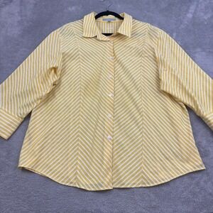 Foxcroft Womens‎ Chevron Striped Wrinkle Free Shape Fit Button Up Top 24W Yellow